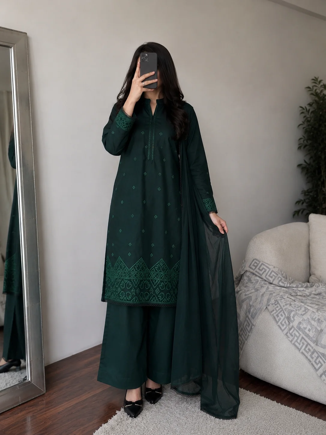 Zoya emerald deep forest green 3-piece set.