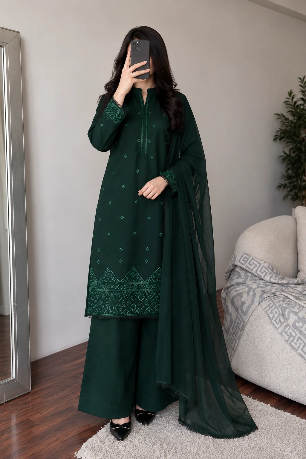 Zoya emerald deep forest green 3-piece set.