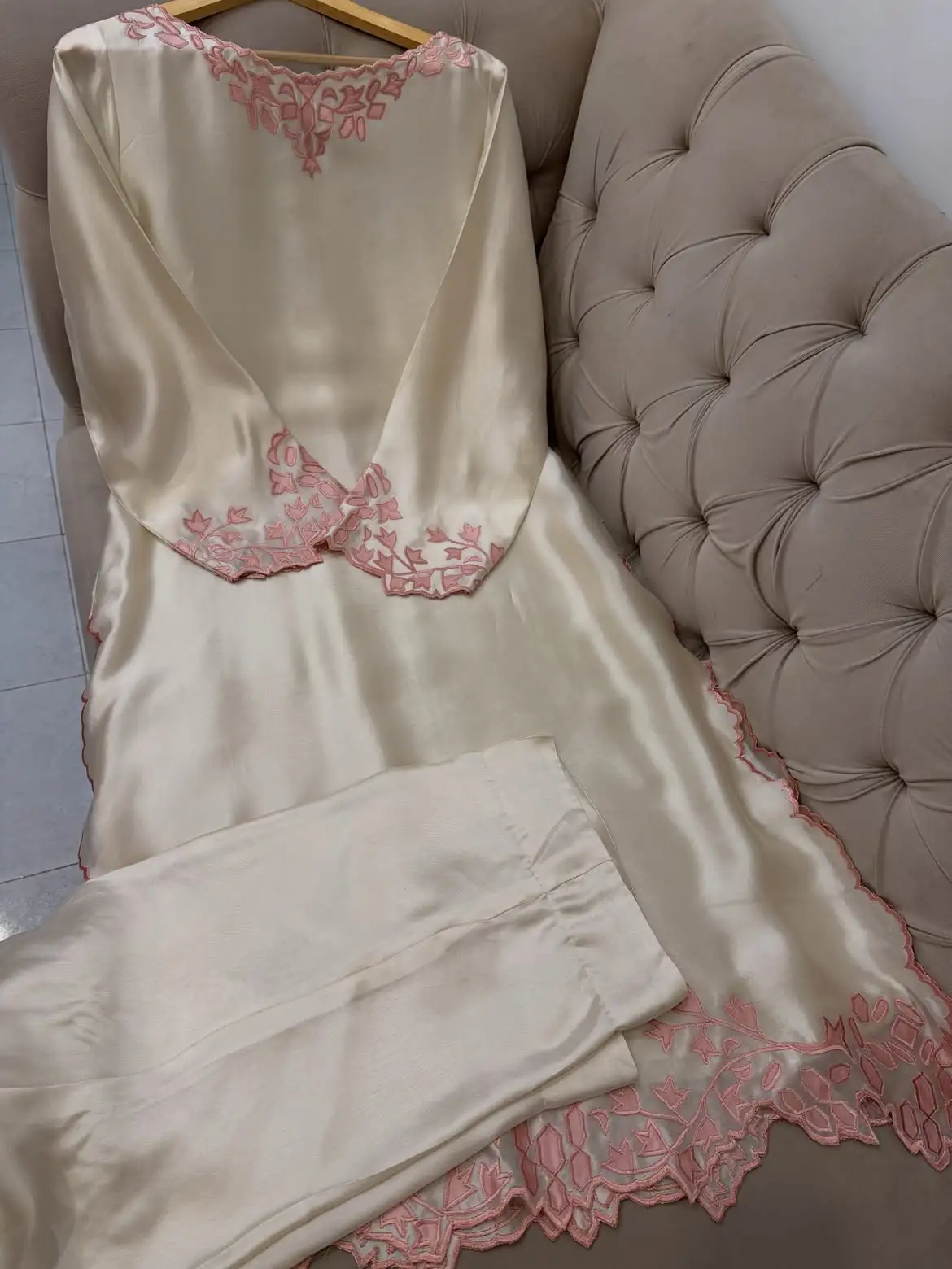 Rose ivory pink embroidered dress.
