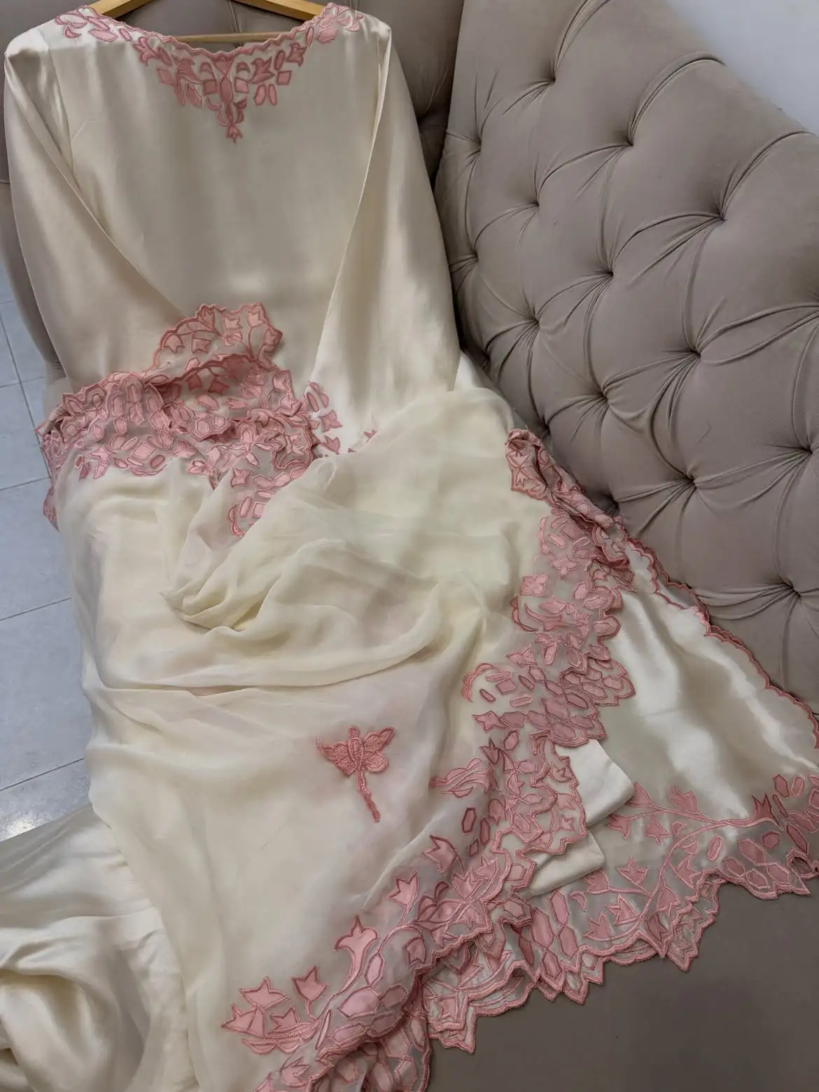 Rose ivory pink embroidered dress.