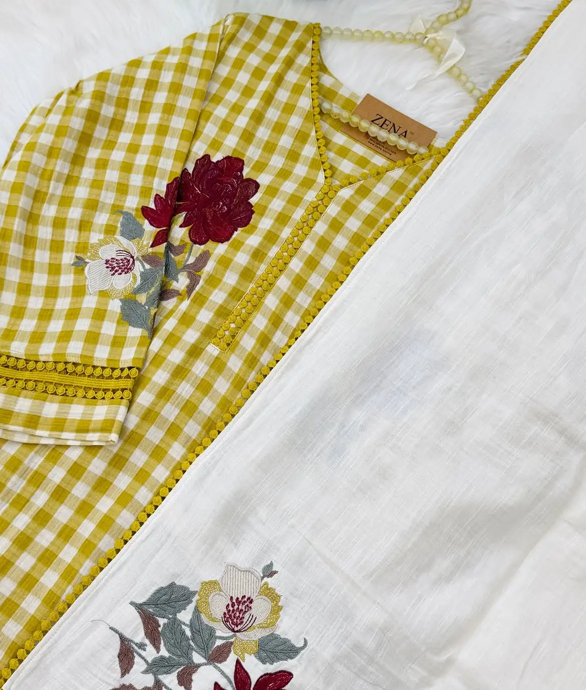 🌸 Marigold Check Charm kurti set