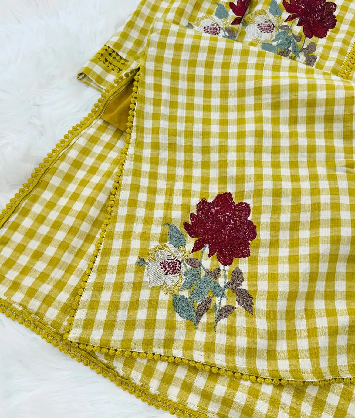 🌸 Marigold Check Charm kurti set