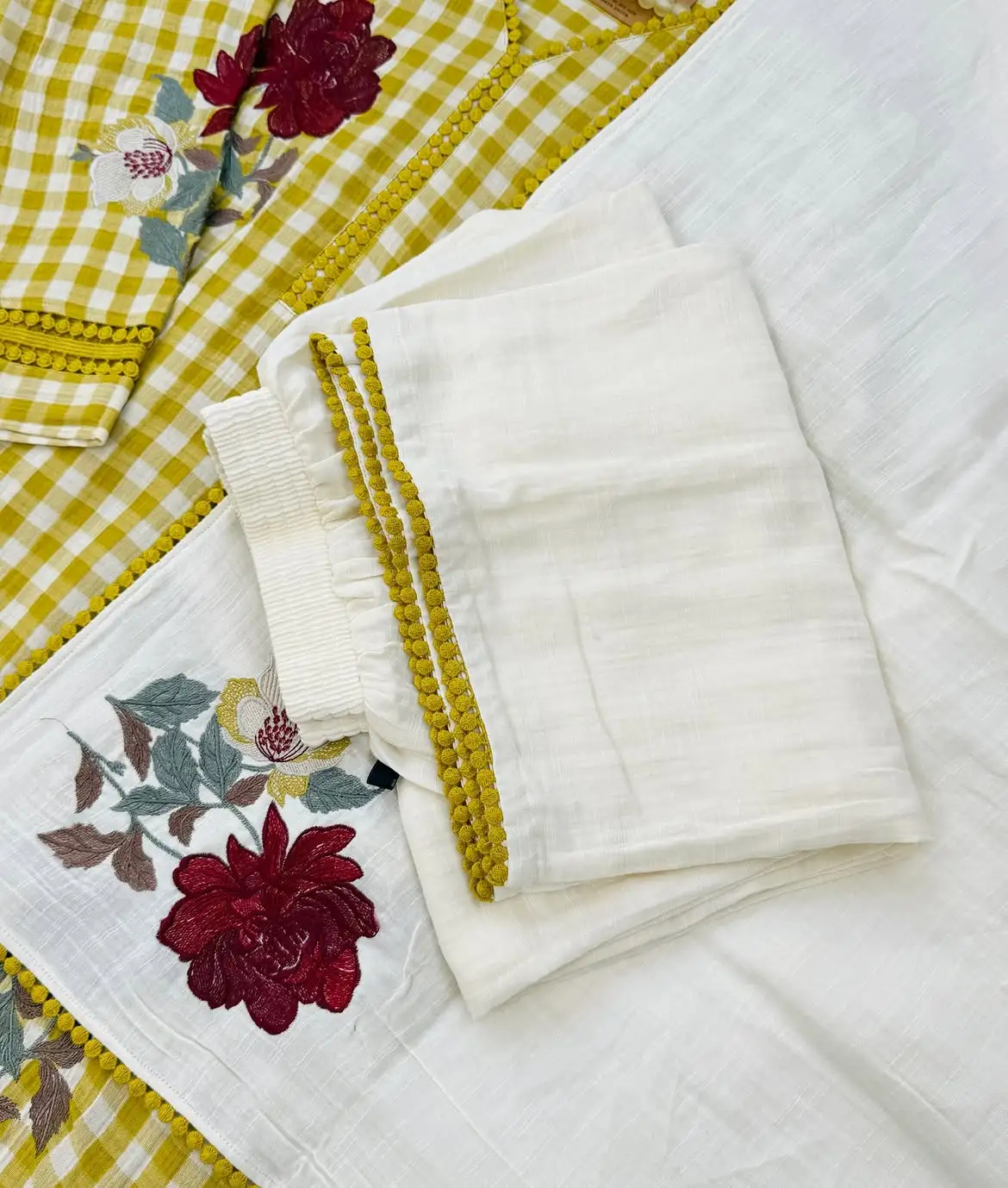 🌸 Marigold Check Charm kurti set