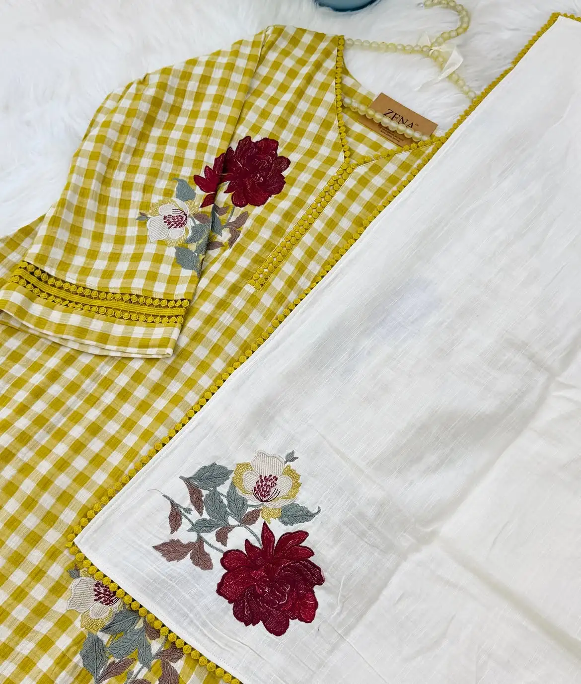 🌸 Marigold Check Charm kurti set