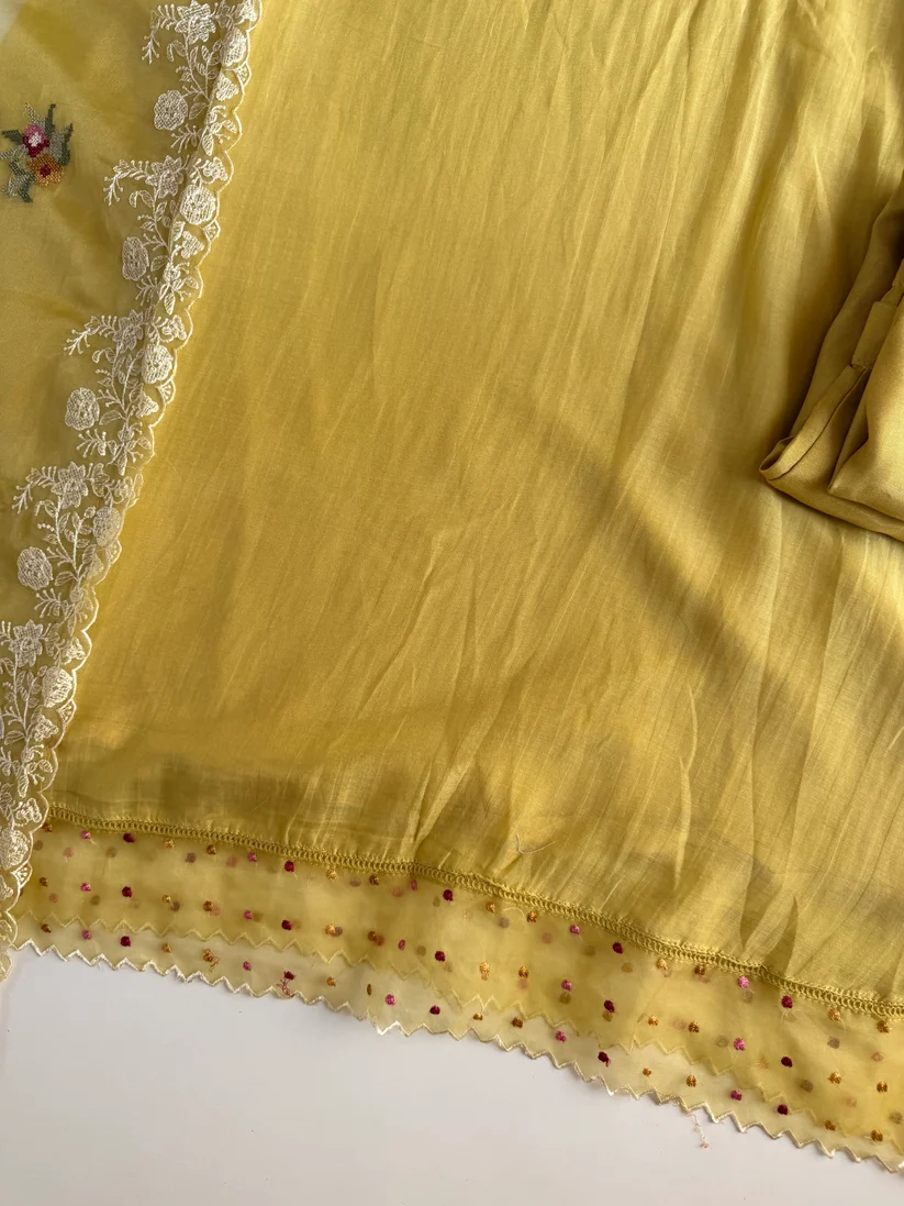 🌼 Golden Bloom — a cute, elegant name for this mustard-yellow floral suit.