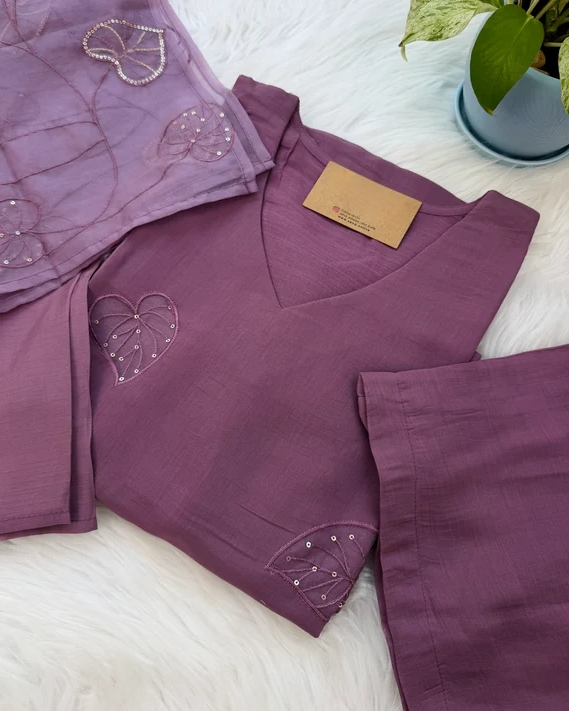 Royal plum cutwork embroidered 3pc set